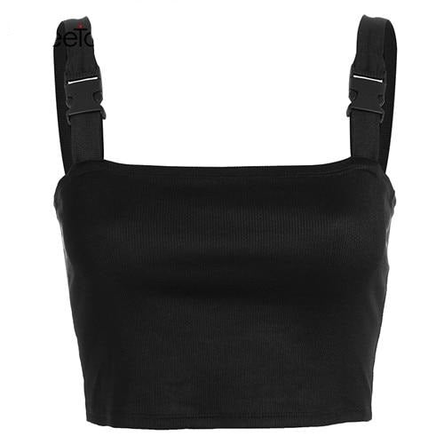 Load image into Gallery viewer, Bralette Crop Top Sexy Black Clubwear Summer With Plastic Buckle Tank Sleeveless
