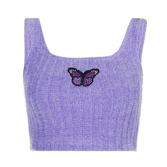 Butterfly Pattern Cute Korean Fashion Outfits Bralette Crop Top Sleeve ...