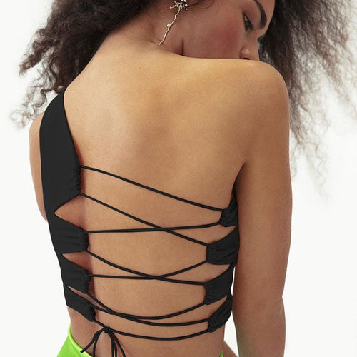 Load image into Gallery viewer, Casual Cut Out One Shoulder Slim Sexy Rave Party Backless Cross Lace Up Crop Top Sleeveless
