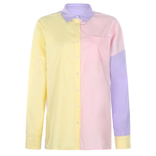 Load image into Gallery viewer, Casual Plus Size Colorblock Turn Down Collar Oversized Long Sleeve Blouse
