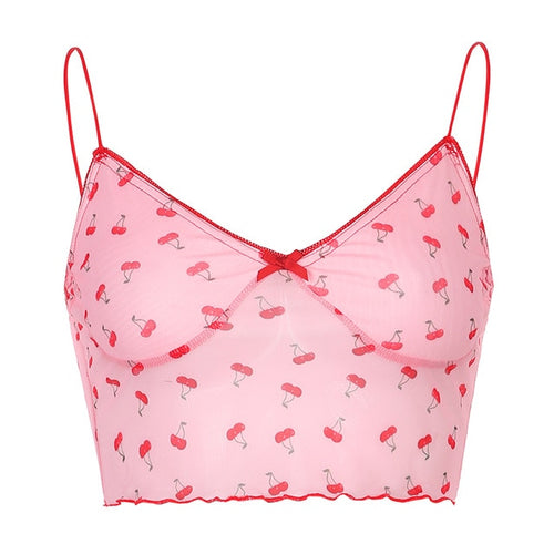 Cherry Print Cute V Neck Slim Sexy Pink Summer Kawaii Crop Top – wanahavit