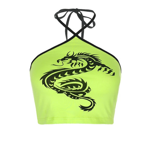 Load image into Gallery viewer, Chinese Style Dragon Print Cute Crop Top Sexy Slim Outfit Tank Top Sleeveless
