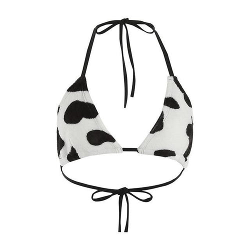 Load image into Gallery viewer, Cow Print Strapless Sexy Woolen Crop Top Rave Party Backless Bikini
