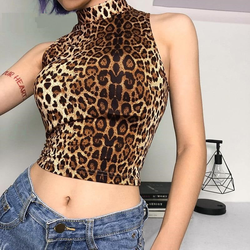 Leopard Print Summer Clubwear Crop Top Sexy Sleeveless