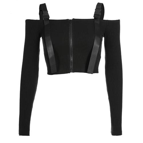 Load image into Gallery viewer, Buckle Sexy Elegant Slash Neck Korean Crop Top Long Sleeve

