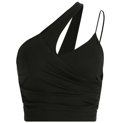 One Shoulder Gothic Black Cut Out Irregular Backless Sexy Bralette Cro ...