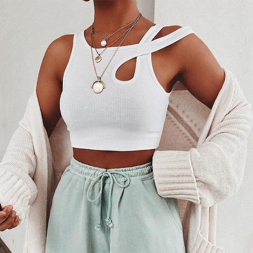 Load image into Gallery viewer, Solid Casual Women Tank Tops Clothing Sleeveless Skinny Sexy Cut Out Bralette Crop Top Summer Streetwear White
