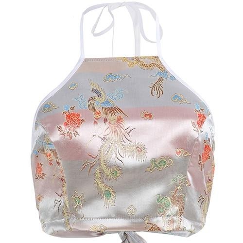 Load image into Gallery viewer, Spaghetti Strap Chinese Style Dragon And Phoenix Embroidery Backless Sexy Bralette Crop Top
