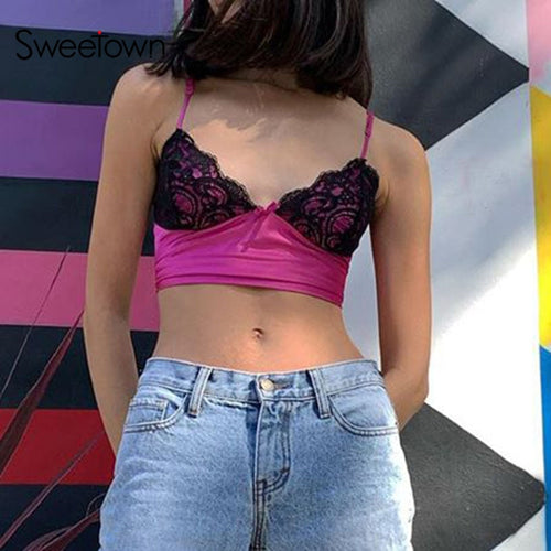 Load image into Gallery viewer, Lace Patchwork Cute Crop Top Beachwear V Neck Sexy Tank Sleeveless
