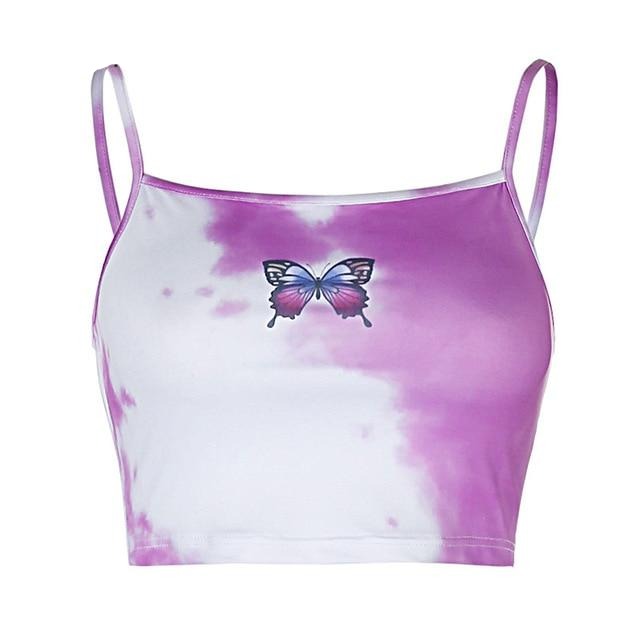 Summer Tie Dye Leisure Crop Top Clothing Butterfly Print Sleeveless