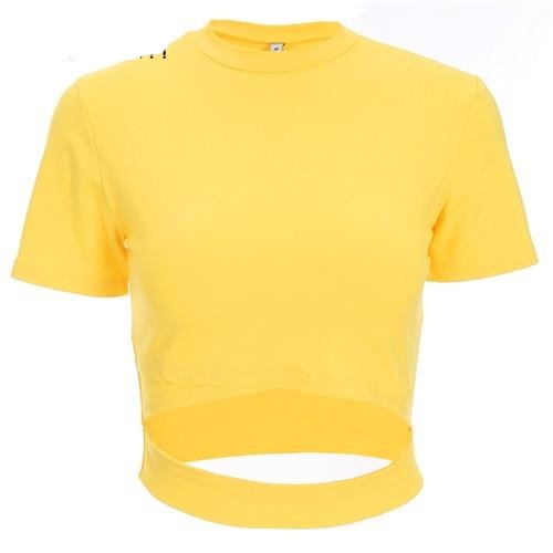 Load image into Gallery viewer, Harajuku Crop Top Hollow Out Casual Korean Style Bandage Tees
