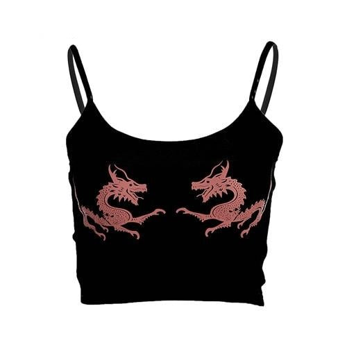 Load image into Gallery viewer, Women Sexy Crop Camisole Cropped Feminino Double Dragon Print Tops Sleeveless Feminino Bralette Fashion Camis
