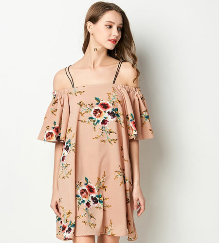 Bohemian Floral Chiffon Ruffle Dress-women-wanahavit-Khaki-S-wanahavit