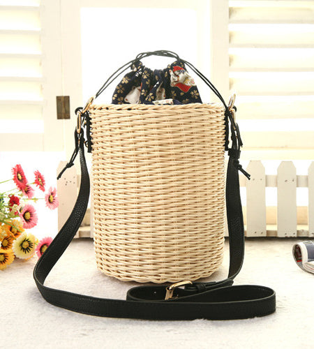 Rattan Bucket Lady Beach Handbag-women-wanahavit-white-M-wanahavit