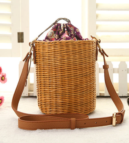 Rattan Bucket Lady Beach Handbag-women-wanahavit-brown-M-wanahavit