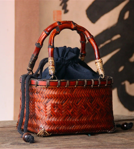 Chinese Style Rattan Woven Handbag with Bamboo Handle-women-wanahavit-Brown-wanahavit