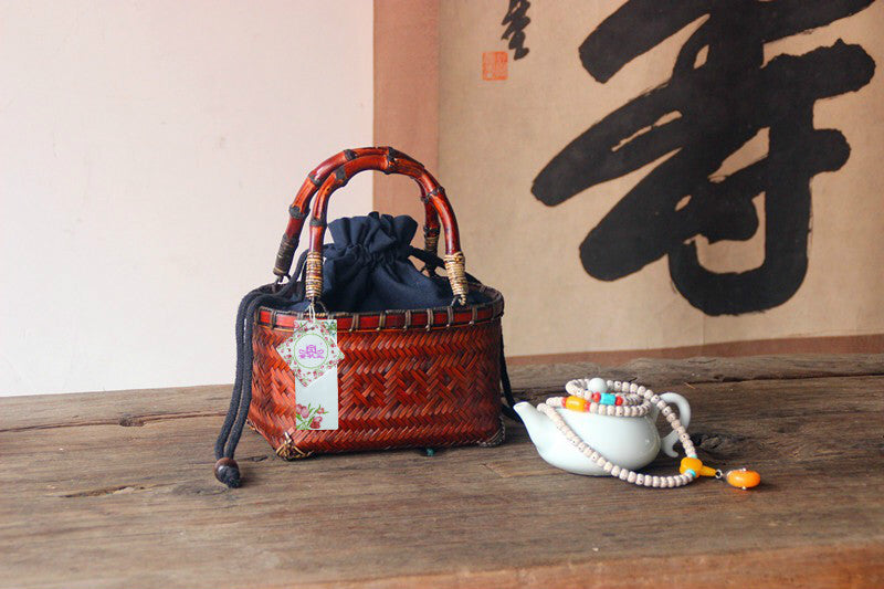 Chinese Style Rattan Woven Handbag with Bamboo Handle-women-wanahavit-Brown-wanahavit