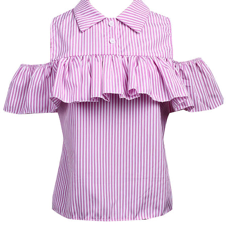 Summer Plaid Striped Off the Shoulder Loose Ruffles-women-wanahavit-Pink-S-wanahavit