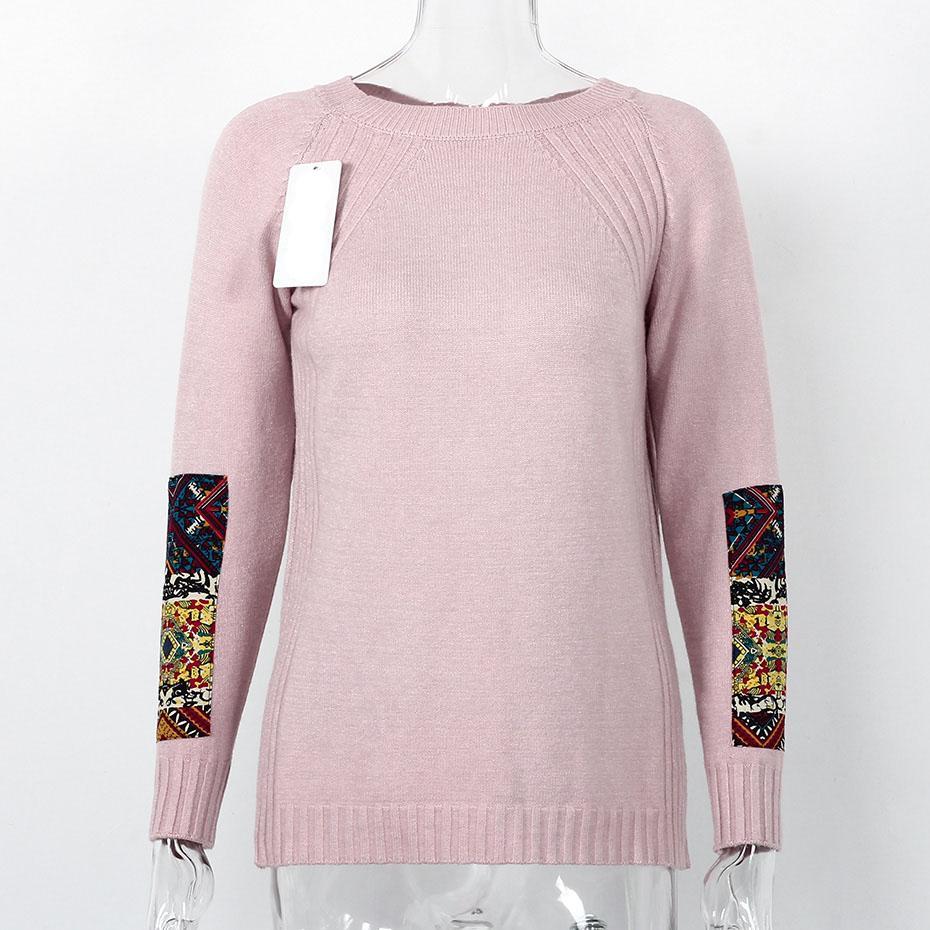 Tribal Mandala Printed Knitted Long Sleeve Sweater-women-wanahavit-Pink-One Size-wanahavit
