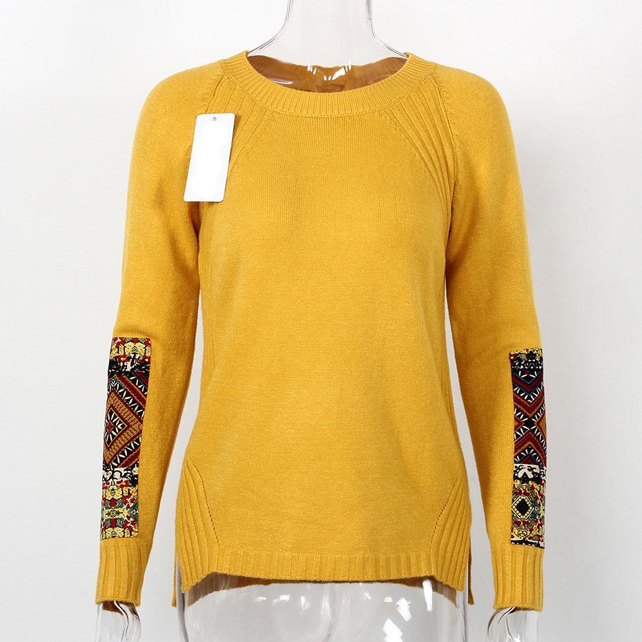 Tribal Mandala Printed Knitted Long Sleeve Sweater-women-wanahavit-Yellow-One Size-wanahavit