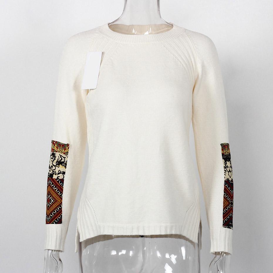 Tribal Mandala Printed Knitted Long Sleeve Sweater-women-wanahavit-White-One Size-wanahavit