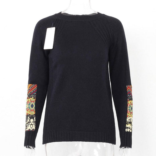 Load image into Gallery viewer, Tribal Mandala Printed Knitted Long Sleeve Sweater-women-wanahavit-Black-One Size-wanahavit
