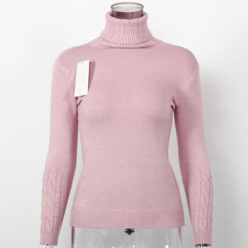 Load image into Gallery viewer, Turtleneck Knitted Slim Long Sleeve Sweater-women-wanahavit-Pink-One Size-wanahavit

