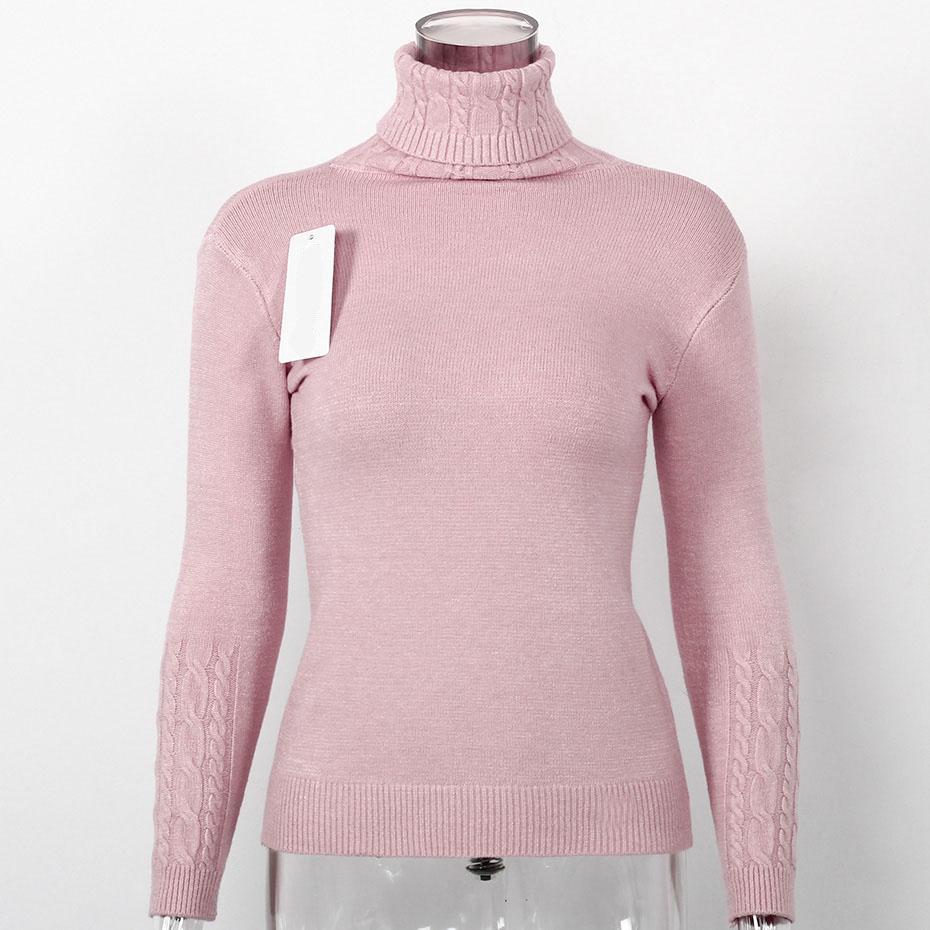 Turtleneck Knitted Slim Long Sleeve Sweater-women-wanahavit-Pink-One Size-wanahavit