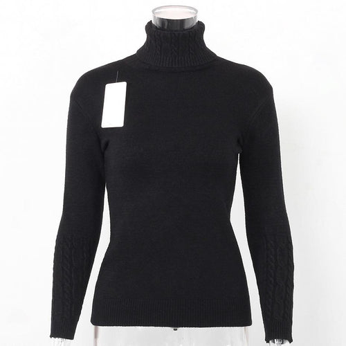 Load image into Gallery viewer, Turtleneck Knitted Slim Long Sleeve Sweater-women-wanahavit-Black-One Size-wanahavit
