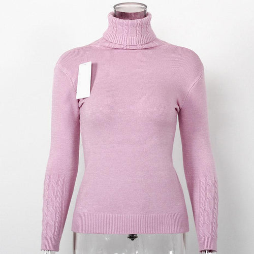 Load image into Gallery viewer, Turtleneck Knitted Slim Long Sleeve Sweater-women-wanahavit-Purple-One Size-wanahavit
