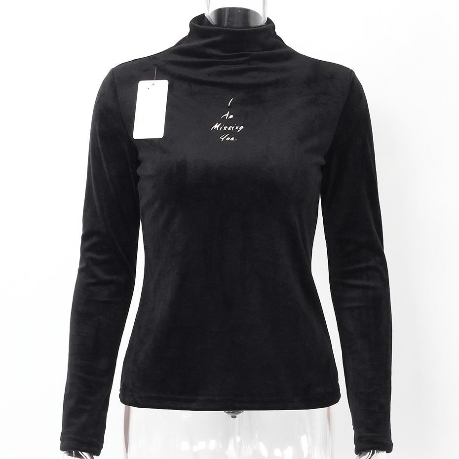 Turtleneck Velvet Long Sleeve Casual Slim Shirt-women-wanahavit-Black letter-One Size-wanahavit