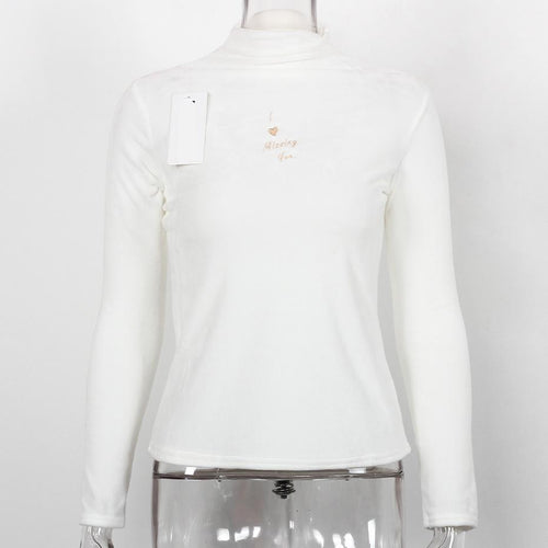 Load image into Gallery viewer, Turtleneck Velvet Long Sleeve Casual Slim Shirt-women-wanahavit-White-One Size-wanahavit
