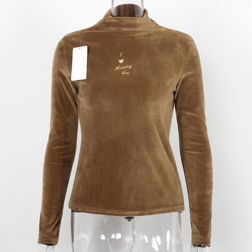 Load image into Gallery viewer, Turtleneck Velvet Long Sleeve Casual Slim Shirt-women-wanahavit-Khaki-One Size-wanahavit
