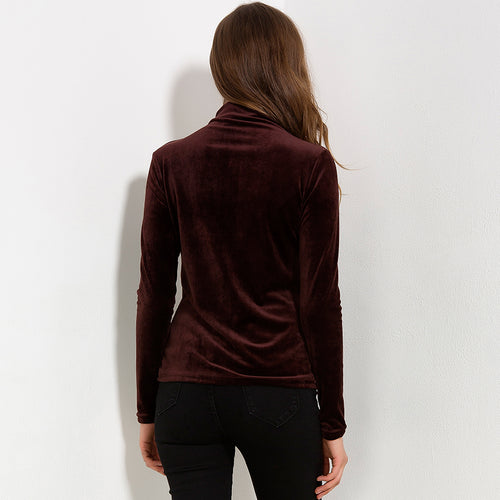 Load image into Gallery viewer, Turtleneck Velvet Long Sleeve Casual Slim Shirt-women-wanahavit-Caramel-One Size-wanahavit
