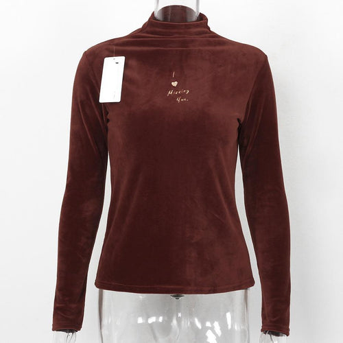 Load image into Gallery viewer, Turtleneck Velvet Long Sleeve Casual Slim Shirt-women-wanahavit-Coffee-One Size-wanahavit
