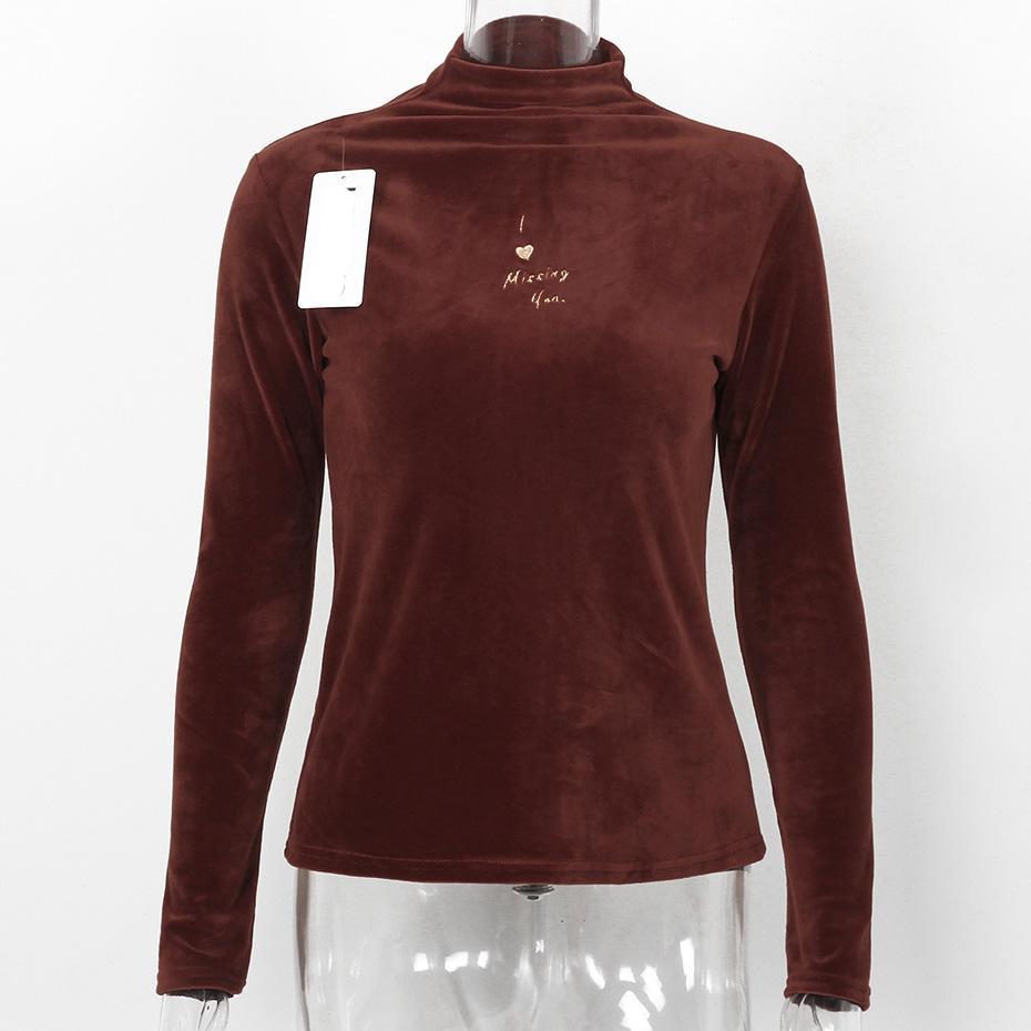 Turtleneck Velvet Long Sleeve Casual Slim Shirt-women-wanahavit-Coffee-One Size-wanahavit