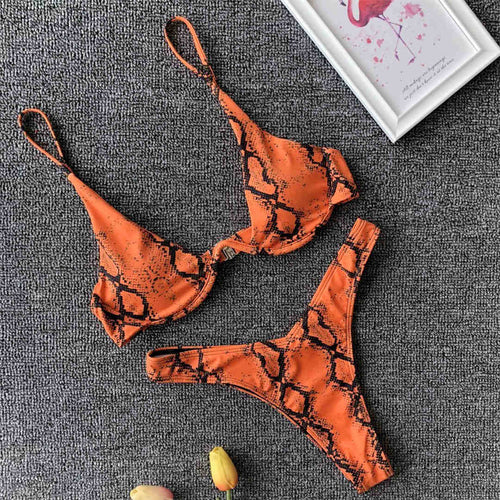 Load image into Gallery viewer, Leopard Snake Skin V-Bar Underwired Bikini Women Swimwear Female Swimsuit Two-pieces Bikini set Bather Bathing Suit Swim V1260
