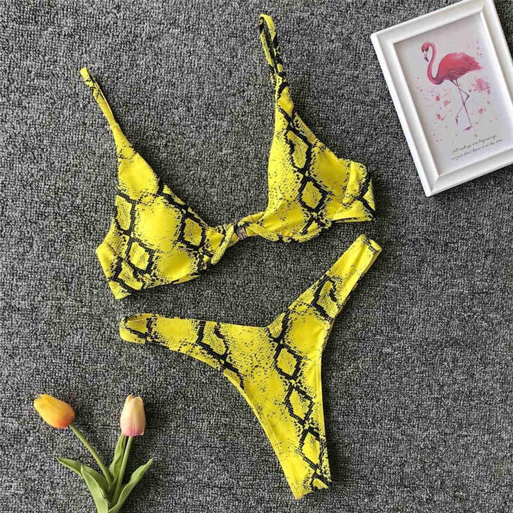 Leopard Snake Skin V-Bar Underwired Bikini Women Swimwear Female Swimsuit Two-pieces Bikini set Bather Bathing Suit Swim V1260