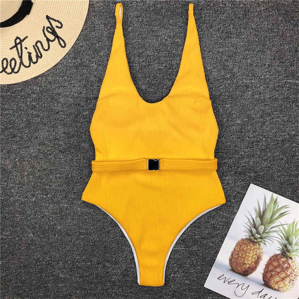 6 Colors Sexy Women Swimwear Ribbed High Cut One Piece Swimsuit Female Bather With Belt Bathing Suit Swim Monokini Lady V1159