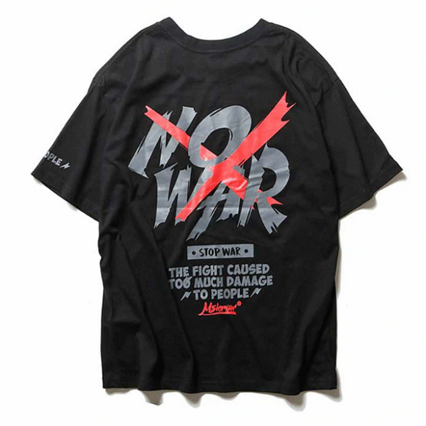 No War Printed Hip Hop Streetwear Loose Tees-wanahavit-Black-Asian M-wanahavit