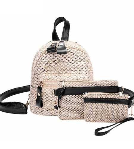 Bohemian Straw Hollow Out Set Backpack + Shoulder Bag + Clutch-women-wanahavit-Black-wanahavit