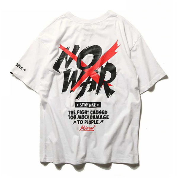 No War Printed Hip Hop Streetwear Loose Tees-wanahavit-White-Asian M-wanahavit