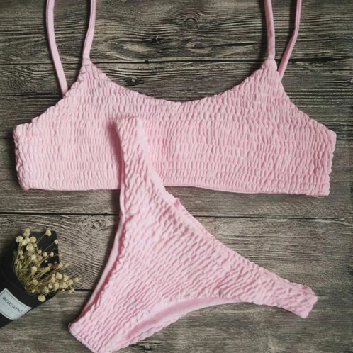 Wrinkled Sexy Solid Colored Bikini-women fitness-wanahavit-Pink-M-wanahavit