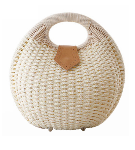 Snail Beach Straw Tote Bag with Rattan Wrapped Handle-women-wanahavit-White-wanahavit