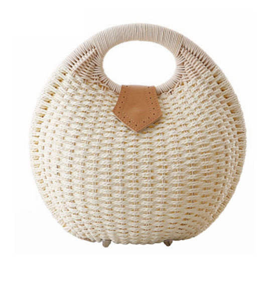 Snail Beach Straw Tote Bag with Rattan Wrapped Handle-women-wanahavit-White-wanahavit