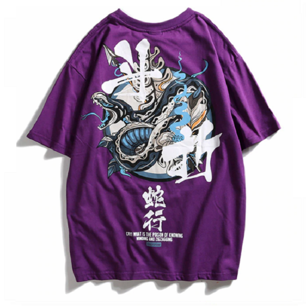 Boa Constrictor Printed Hip Hop Streetwear Loose Tees-unisex-wanahavit-Purple-Asian M-wanahavit