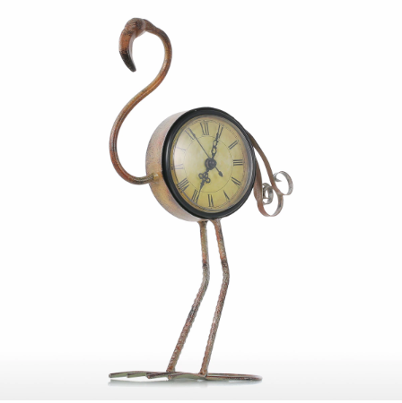 Retro Flamingo Wrought Iron Table Clock-home accent-wanahavit-wanahavit