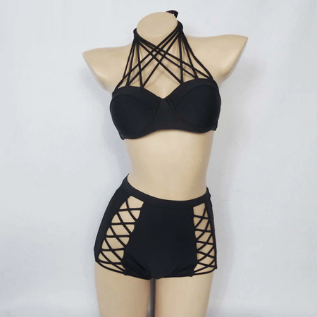 High Waist Crisscross Bather Bikini-women fitness-wanahavit-Black-L-wanahavit