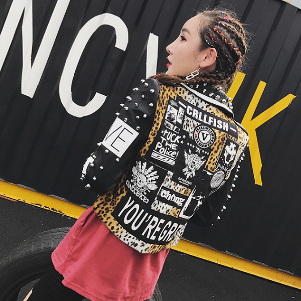 Punk Rock Black Leopard Studded Leather Jacket-women-wanahavit-leopard-XS-wanahavit