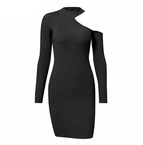 Load image into Gallery viewer, Sexy Elegant One Cold Shoulder Sweater Dress-women-wanahavit-Black-S-wanahavit
